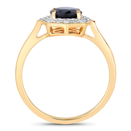 1.34 Carat Genuine Blue Sapphire and White Diamond 10K Yellow Gold Ring on sale at MyriadMart