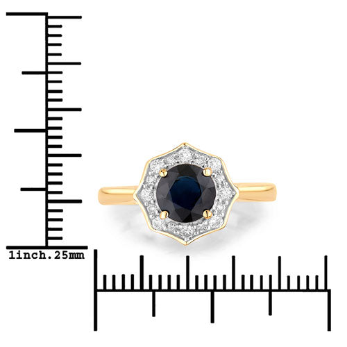 1.34 Carat Genuine Blue Sapphire and White Diamond 10K Yellow Gold Ring on sale at MyriadMart