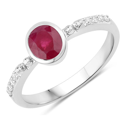 1.00 Carat Genuine Ruby and White Diamond 14K White Gold Ring on sale at MyriadMart