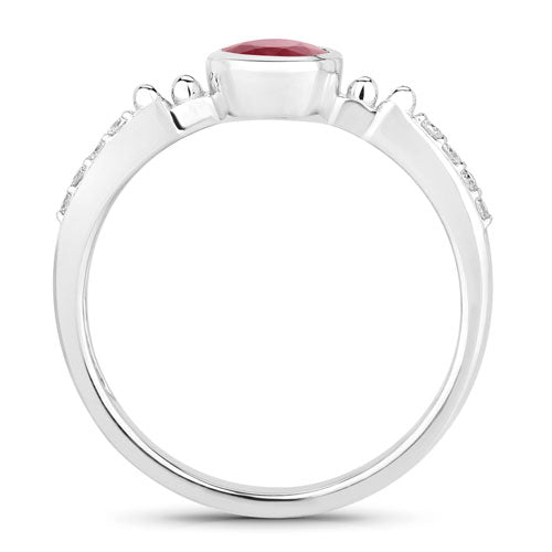 1.00 Carat Genuine Ruby and White Diamond 14K White Gold Ring on sale at MyriadMart