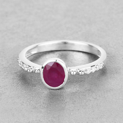1.00 Carat Genuine Ruby and White Diamond 14K White Gold Ring on sale at MyriadMart