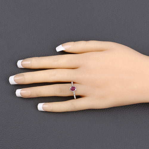 1.00 Carat Genuine Ruby and White Diamond 14K White Gold Ring on sale at MyriadMart