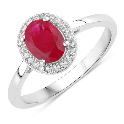 1.06 Carat Genuine Ruby and White Diamond 14K White Gold Ring on sale at MyriadMart