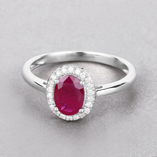 1.06 Carat Genuine Ruby and White Diamond 14K White Gold Ring on sale at MyriadMart