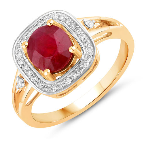 1.67 Carat Genuine Ruby and White Diamond 14K Yellow Gold Ring on sale at MyriadMart