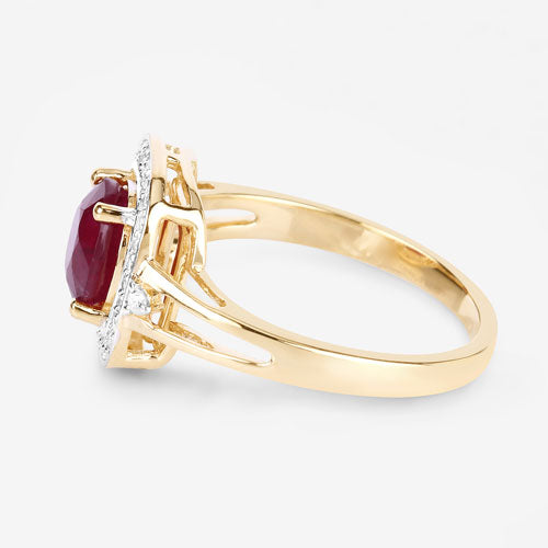 1.67 Carat Genuine Ruby and White Diamond 14K Yellow Gold Ring on sale at MyriadMart