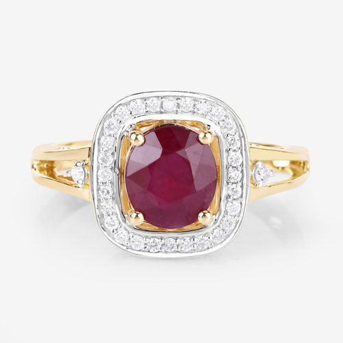 1.67 Carat Genuine Ruby and White Diamond 14K Yellow Gold Ring on sale at MyriadMart