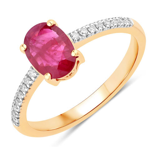 1.43 Carat Genuine Ruby and White Diamond 14K Yellow Gold Ring on sale at MyriadMart