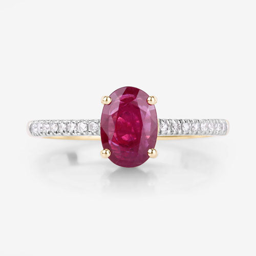 1.43 Carat Genuine Ruby and White Diamond 14K Yellow Gold Ring on sale at MyriadMart