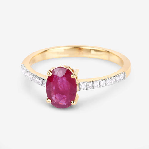 1.43 Carat Genuine Ruby and White Diamond 14K Yellow Gold Ring on sale at MyriadMart