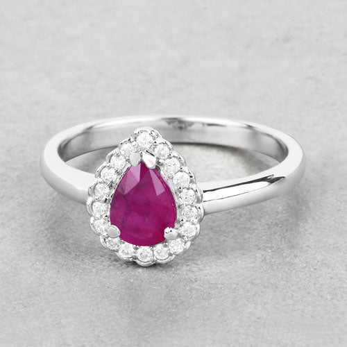 0.94 Carat Genuine Ruby and White Diamond 14K White Gold Ring on sale at MyriadMart