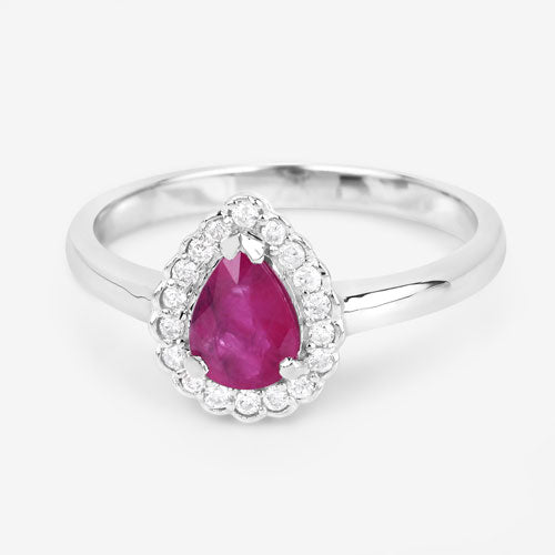 0.94 Carat Genuine Ruby and White Diamond 14K White Gold Ring on sale at MyriadMart