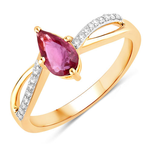 0.52 Carat Genuine Ruby and White Diamond 14K Yellow Gold Ring on sale at MyriadMart