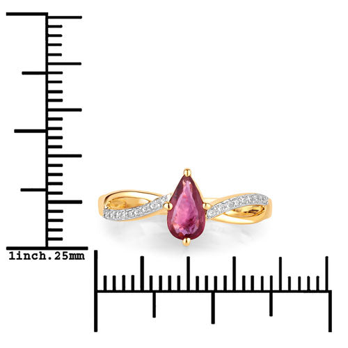 0.52 Carat Genuine Ruby and White Diamond 14K Yellow Gold Ring on sale at MyriadMart