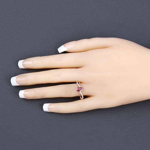 0.52 Carat Genuine Ruby and White Diamond 14K Yellow Gold Ring on sale at MyriadMart