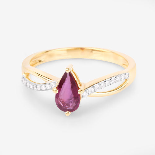 0.52 Carat Genuine Ruby and White Diamond 14K Yellow Gold Ring on sale at MyriadMart