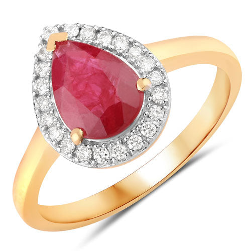 1.38 Carat Genuine Ruby and White Diamond 14K Yellow Gold Ring on sale at MyriadMart