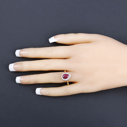 1.38 Carat Genuine Ruby and White Diamond 14K Yellow Gold Ring on sale at MyriadMart