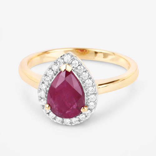 1.38 Carat Genuine Ruby and White Diamond 14K Yellow Gold Ring on sale at MyriadMart
