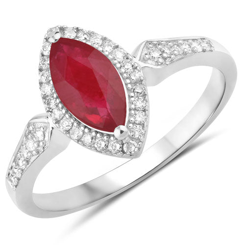 0.96 Carat Genuine Ruby and White Diamond 14K White Gold Ring on sale at MyriadMart
