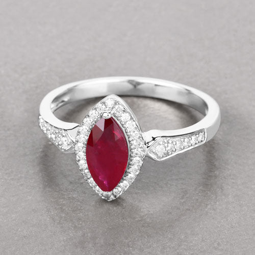 0.96 Carat Genuine Ruby and White Diamond 14K White Gold Ring on sale at MyriadMart
