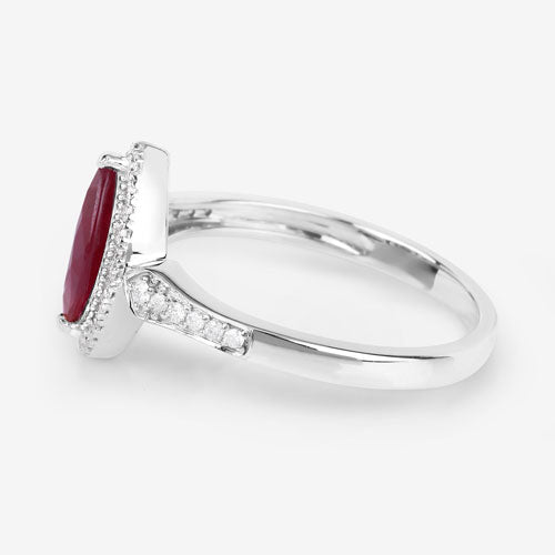 0.96 Carat Genuine Ruby and White Diamond 14K White Gold Ring on sale at MyriadMart