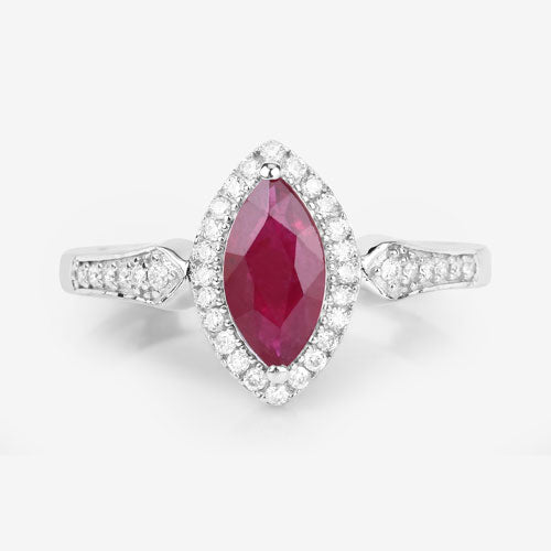0.96 Carat Genuine Ruby and White Diamond 14K White Gold Ring on sale at MyriadMart