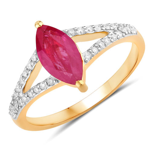 1.58 Carat Genuine Ruby and White Diamond 14K Yellow Gold Ring on sale at MyriadMart