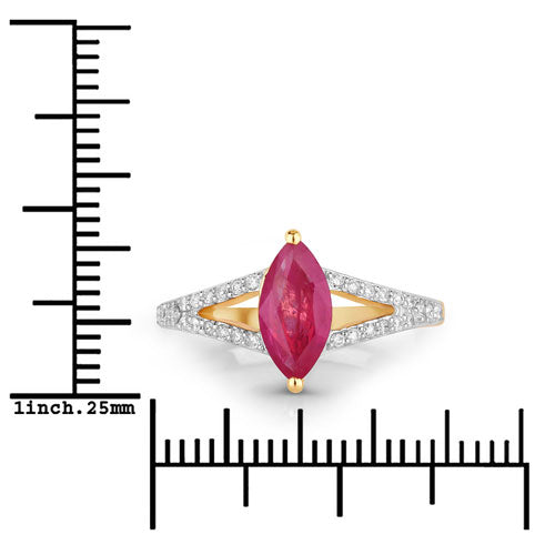 1.58 Carat Genuine Ruby and White Diamond 14K Yellow Gold Ring on sale at MyriadMart