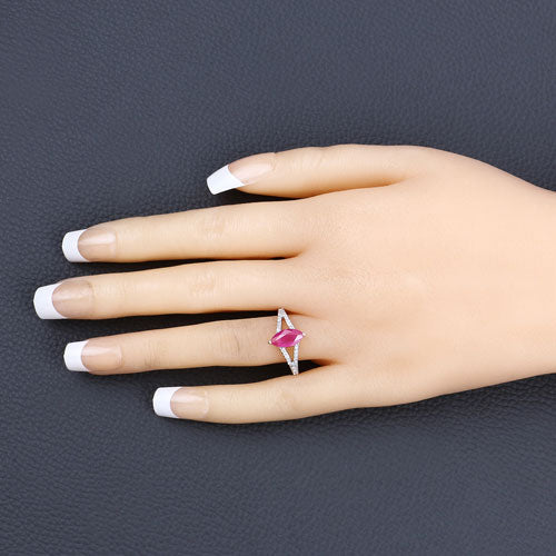 1.58 Carat Genuine Ruby and White Diamond 14K Yellow Gold Ring on sale at MyriadMart