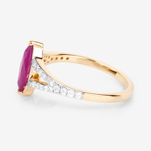 1.58 Carat Genuine Ruby and White Diamond 14K Yellow Gold Ring on sale at MyriadMart