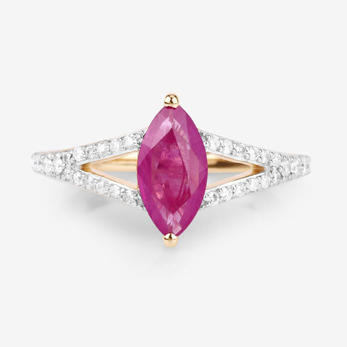 1.58 Carat Genuine Ruby and White Diamond 14K Yellow Gold Ring on sale at MyriadMart
