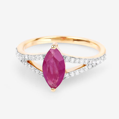 1.58 Carat Genuine Ruby and White Diamond 14K Yellow Gold Ring on sale at MyriadMart