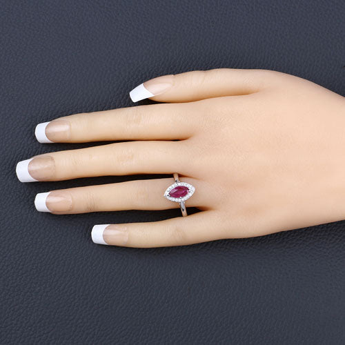 1.57 Carat Genuine Ruby and White Diamond 14K White Gold Ring on sale at MyriadMart
