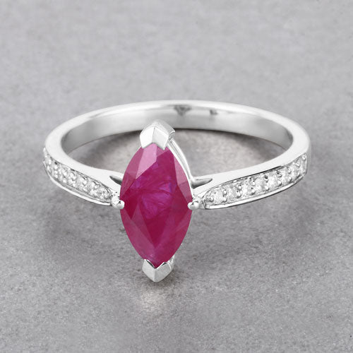 1.51 Carat Genuine Ruby and White Diamond 14K White Gold Ring on sale at MyriadMart