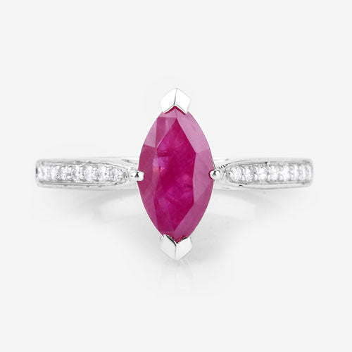 1.51 Carat Genuine Ruby and White Diamond 14K White Gold Ring on sale at MyriadMart