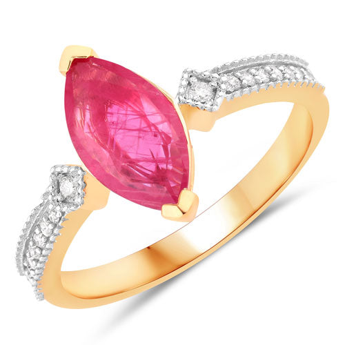 1.01 Carat Genuine Ruby and White Diamond 14K Yellow Gold Ring on sale at MyriadMart