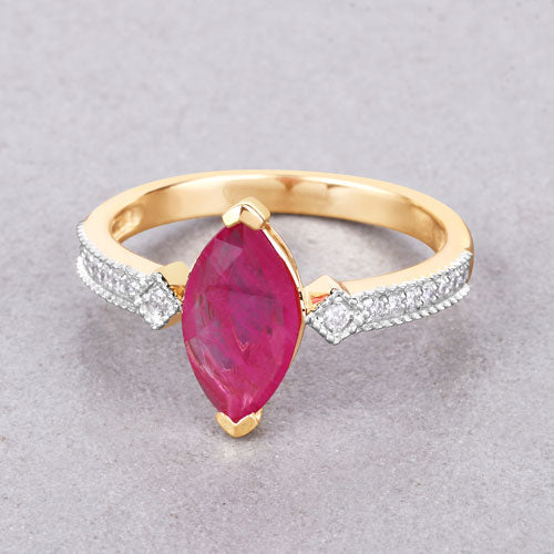 1.01 Carat Genuine Ruby and White Diamond 14K Yellow Gold Ring on sale at MyriadMart
