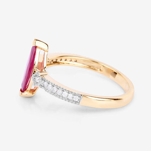 1.01 Carat Genuine Ruby and White Diamond 14K Yellow Gold Ring on sale at MyriadMart