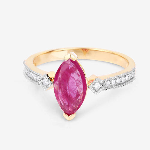 1.01 Carat Genuine Ruby and White Diamond 14K Yellow Gold Ring on sale at MyriadMart