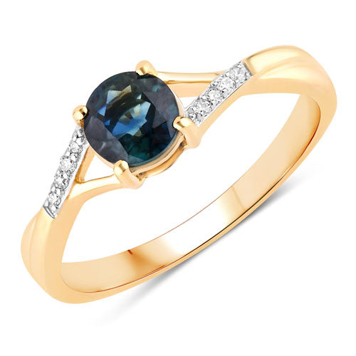 0.88 Carat Genuine Blue Sapphire and White Diamond 14K Yellow Gold Ring on sale at MyriadMart