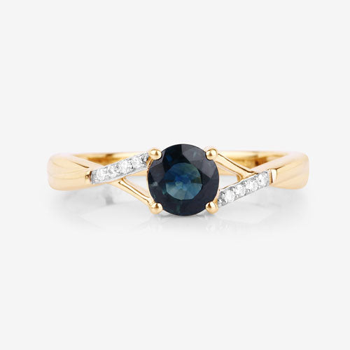 0.88 Carat Genuine Blue Sapphire and White Diamond 14K Yellow Gold Ring on sale at MyriadMart