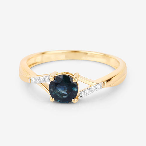 0.88 Carat Genuine Blue Sapphire and White Diamond 14K Yellow Gold Ring on sale at MyriadMart