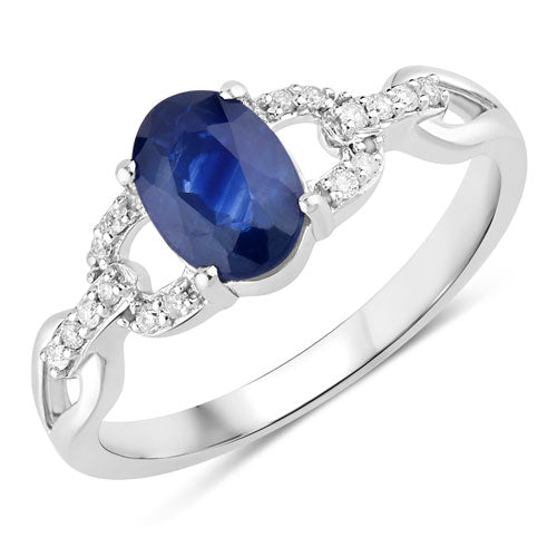 1.12 Carat Genuine Blue Sapphire and White Diamond 14K White Gold Ring on sale at MyriadMart