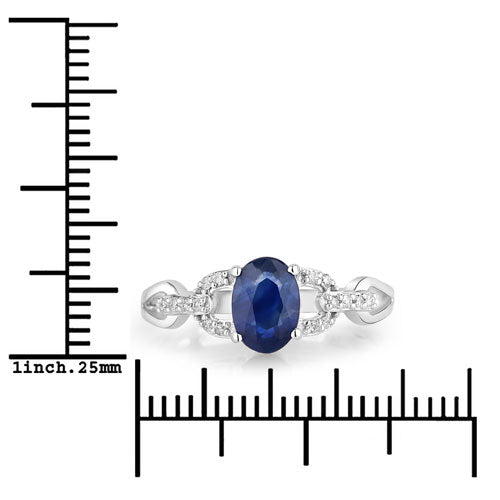 1.12 Carat Genuine Blue Sapphire and White Diamond 14K White Gold Ring on sale at MyriadMart
