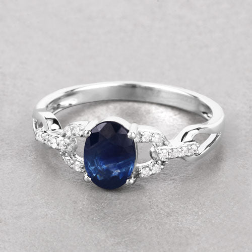 1.12 Carat Genuine Blue Sapphire and White Diamond 14K White Gold Ring on sale at MyriadMart