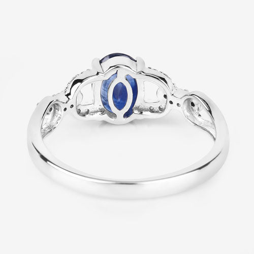 1.12 Carat Genuine Blue Sapphire and White Diamond 14K White Gold Ring on sale at MyriadMart