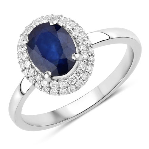 1.84 Carat Genuine Blue Sapphire and White Diamond 14K White Gold Ring on sale at MyriadMart