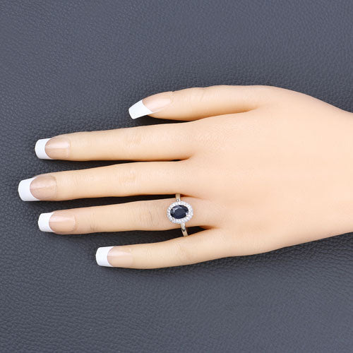 1.84 Carat Genuine Blue Sapphire and White Diamond 14K White Gold Ring on sale at MyriadMart