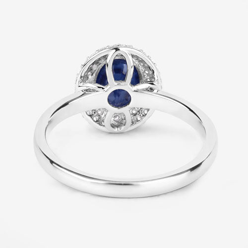 1.84 Carat Genuine Blue Sapphire and White Diamond 14K White Gold Ring on sale at MyriadMart